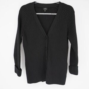 Talbots women's pure merino 100% wool cardigan Black Knit Medium Preppy Academia